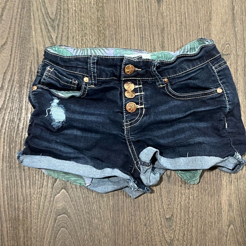Jessica Simpson Girls Denim Shorts Dark Wash Roll Hem Distressed - Size 12